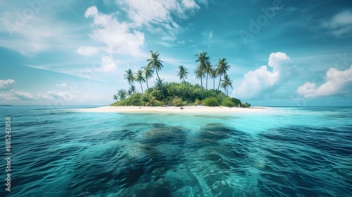 A small tropical island with lonely palm trees image