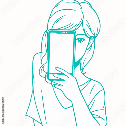 Young Woman Taking Selfie with Smartphone