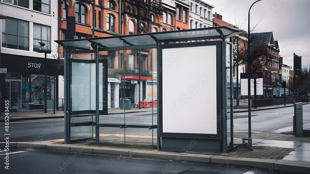 3d billboard on street at bus station mockup, white blank billboard mockup, copy space, 3d billboards
