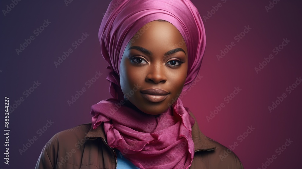 Serene African Woman in Vibrant Pink Hijab Portrait Serene African Woman in Vibrant Pink Hijab Portrait