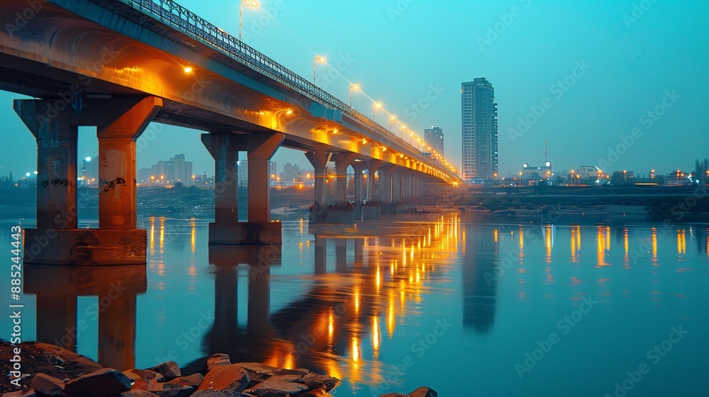 Obraz premium City Bridge Reflection at Dusk.