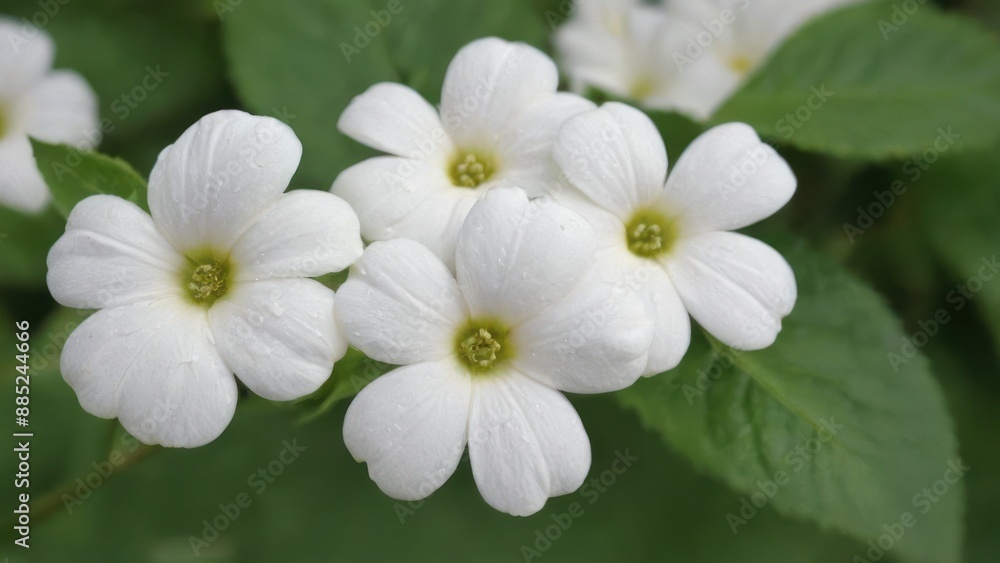 Fototapeta premium the white flowers are growing out of the leaves,