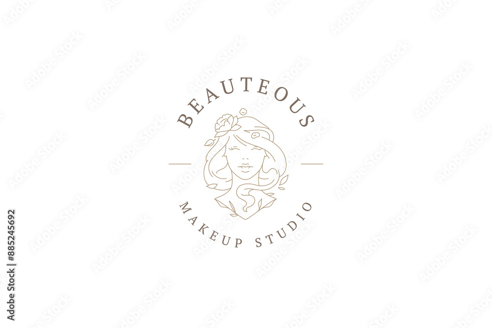 Beautiful woman with flower bust outline logo design template vector illustration Beautiful woman with flower bust outline logo design template vector illustration