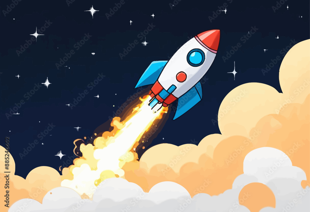 Naklejka premium Space Rocket Launch: Exciting Adventure to the Stars