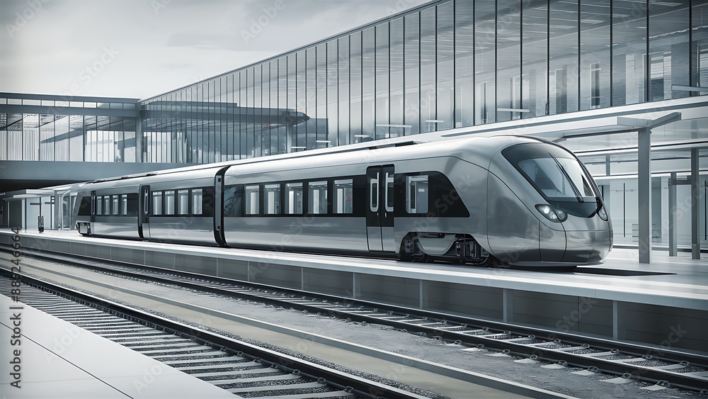 Fototapeta premium railway station with modern train without crowd and humans background