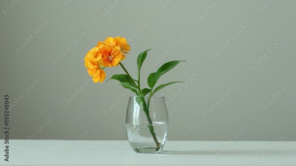Fototapeta premium a single plant in a small vase on the table,