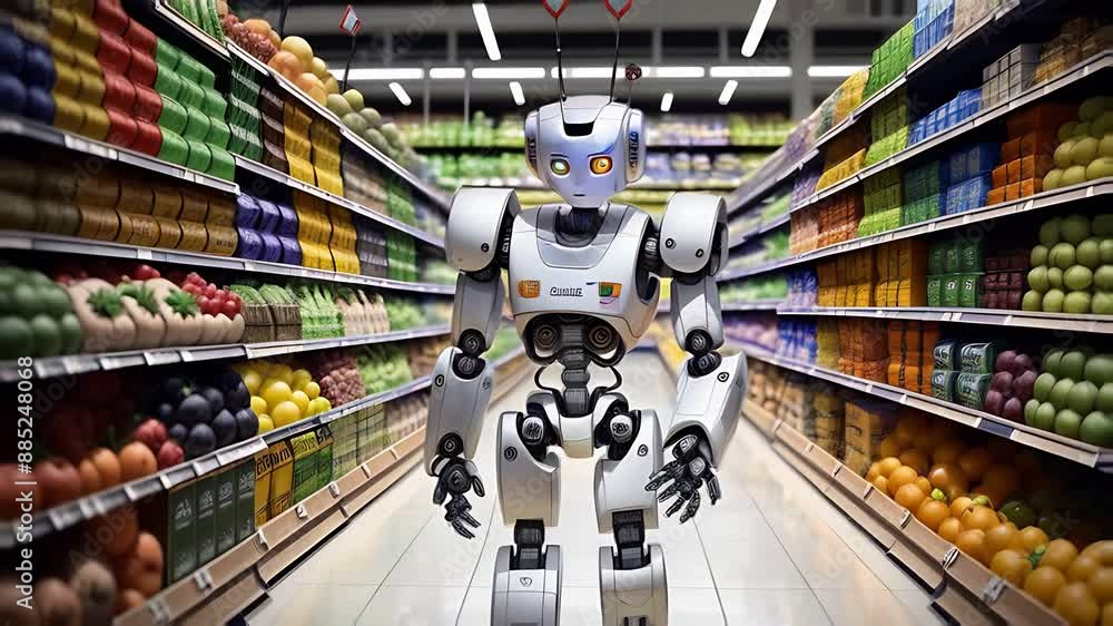 A robot on shopping in food store
