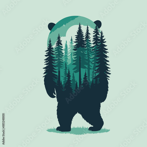 Moonlit Forest Silhouette: A Bear's Midnight Stroll