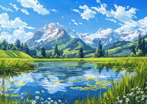 Serene Mountain Lake Landscape