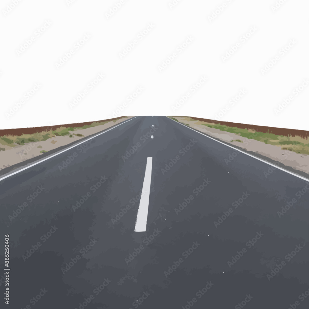 Empty Highway with White Lines and Grassy Median Empty Highway with White Lines and Grassy Median