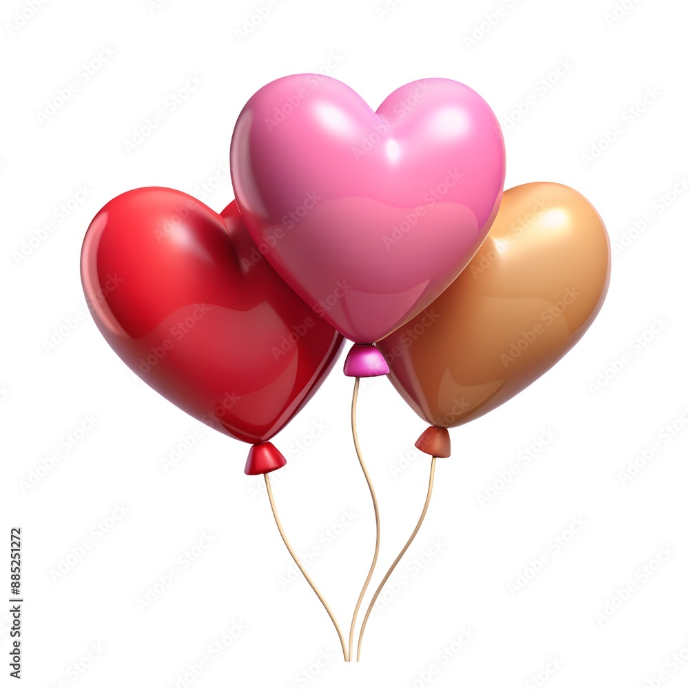Three heart shaped balloons are floating on a white background Three heart shaped balloons are floating on a white background