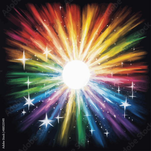 Colorful Starburst with Radiant Sun in Black Space