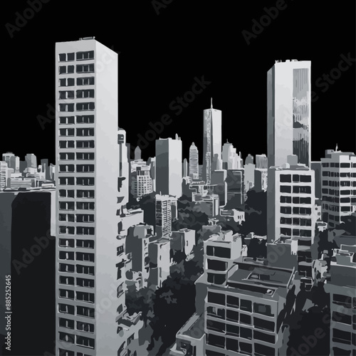 Cityscape at Night: Tall Buildings and Skyline