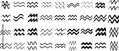 Abstract aquarius wave symbols vector icons set, seamless pattern, graphic illustration, design elements, creative art, decorative shapes, wavy lines