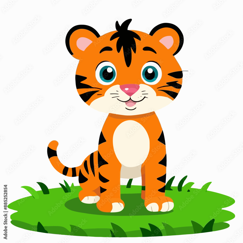 Cheerful Tiger Character with Big Eyes and Smile Cheerful Tiger Character with Big Eyes and Smile