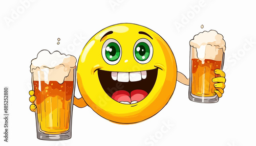 Cheerful Emoji Smiling and Holding Two Beers