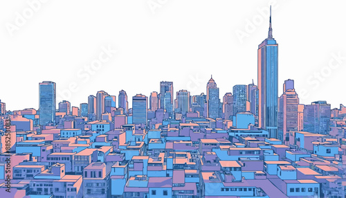 Bustling Cityscape with Tall Skyscrapers and Vibrant Buildings