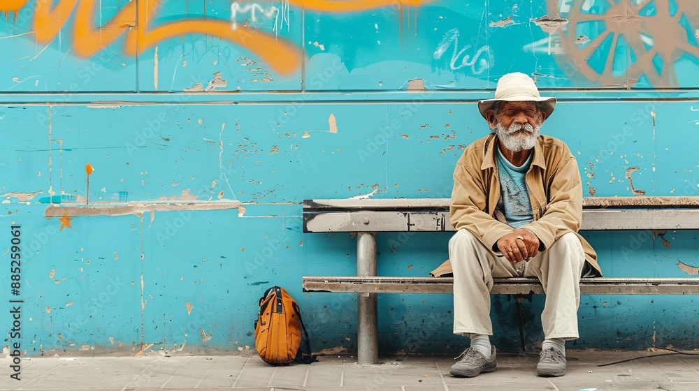 Naklejka premium Elderly Man Sitting on a Bench.