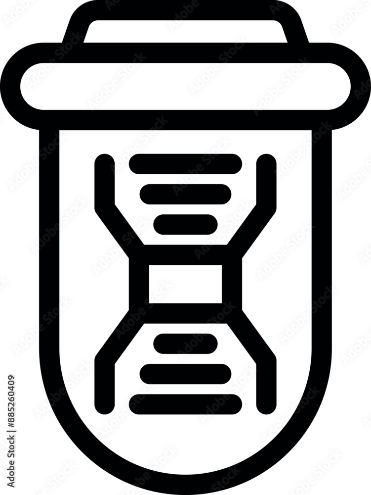 Line icon of a flask containing dna, representing genetic research and manipulation Line icon of a flask containing dna, representing genetic research and manipulation