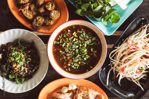 Εκτύπωση καμβά Local Northern Thai food, Tradition food, Table top view