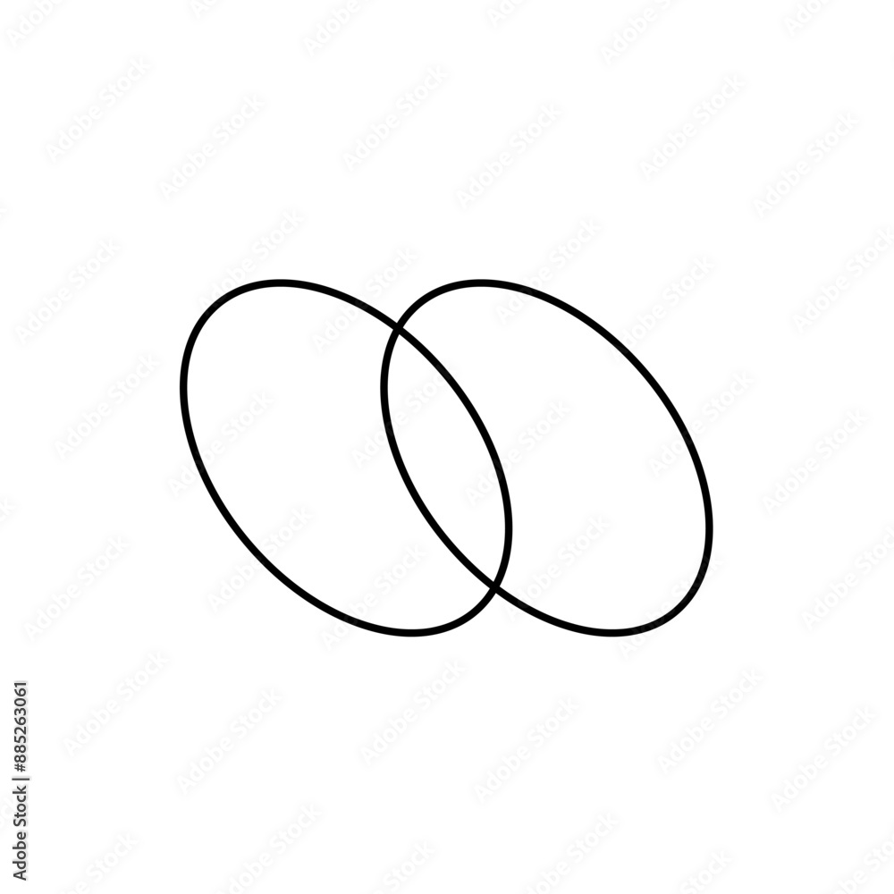 Abstraction, 2 ovals, circles. Sign, symbol, black and white vector illustration. Abstraction, 2 ovals, circles. Sign, symbol, black and white vector illustration.