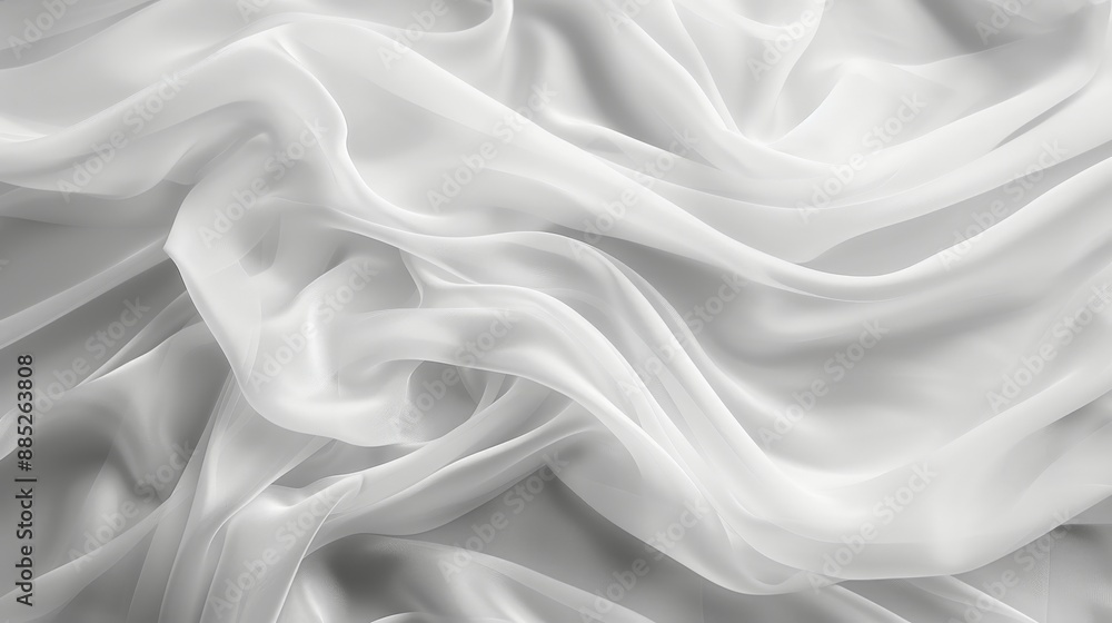 Closeup of white silk fabric draped in soft waves, capturing its smooth texture Closeup of white silk fabric draped in soft waves, capturing its smooth texture
