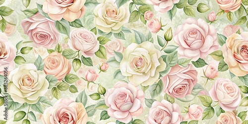 Fototapeta Naklejka Na Ścianę i Meble -  Seamless pattern with delicate roses in pastel colors, floral, roses, seamless, pattern, pastel, elegant, botanical