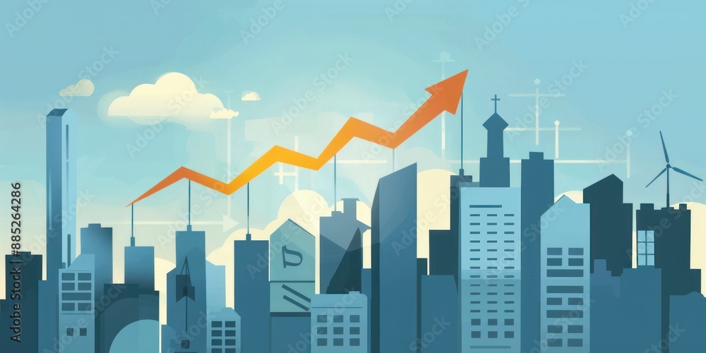 Abstract illustration of a city skyline with an upward trending arrow, symbolizing economic growth and urban development. Abstract illustration of a city skyline with an upward trending arrow, symbolizing economic growth and urban development.