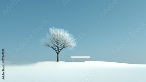 Capture the quiet elegance of a gentle snowfall transforming familiar landscapes into a serene, monochromatic dream of purity and tranquility. Illustration, Image, , Minimalism,