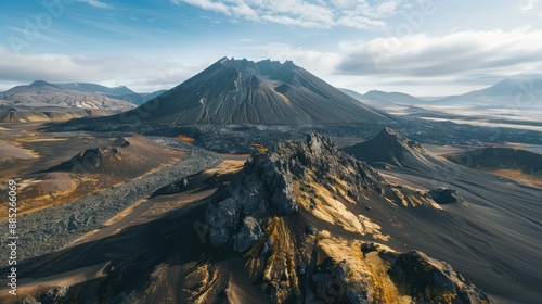 Drone view of a volcanic landscape
