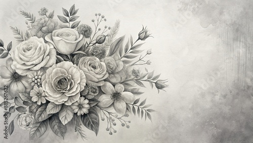 Elegant floral bouquet sketch in precise graphite hues, floral, bouquet, sketch, elegant, graphite, art,flower