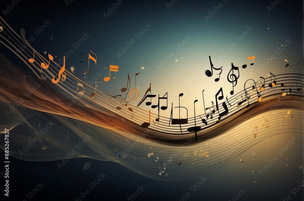 An abstract depiction of a musical concept where musical staves are transformed into waves symbolizing sound. An abstract depiction of a musical concept where musical staves are transformed into waves symbolizing sound.