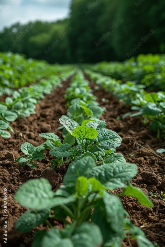 Rows of Young Potato Plants in a Field Rows of Young Potato Plants in a Field