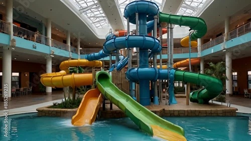 Wallpaper Mural Colorful Indoor Water Park with Multiple Water Slides Torontodigital.ca