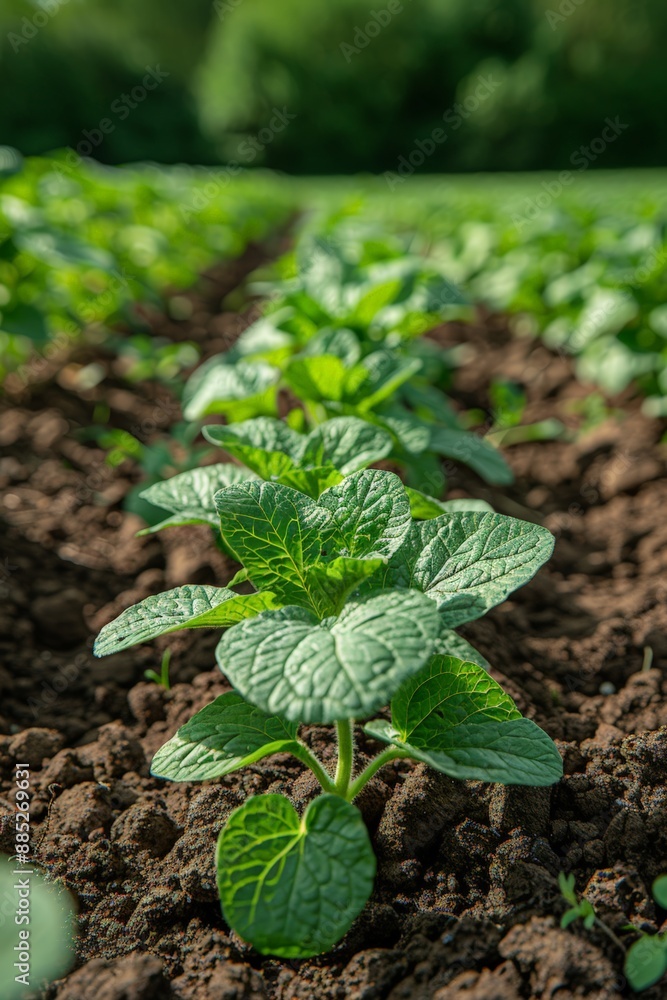 Young Potato Plants Growing in Rows in a Field Young Potato Plants Growing in Rows in a Field