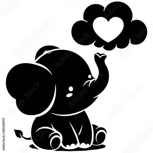 Cute elephant silhouette vector illustration set featuring playful and adorable designs with hearts and balloons, Perfect for creative and child-friendly design projects Adorable baby elephant