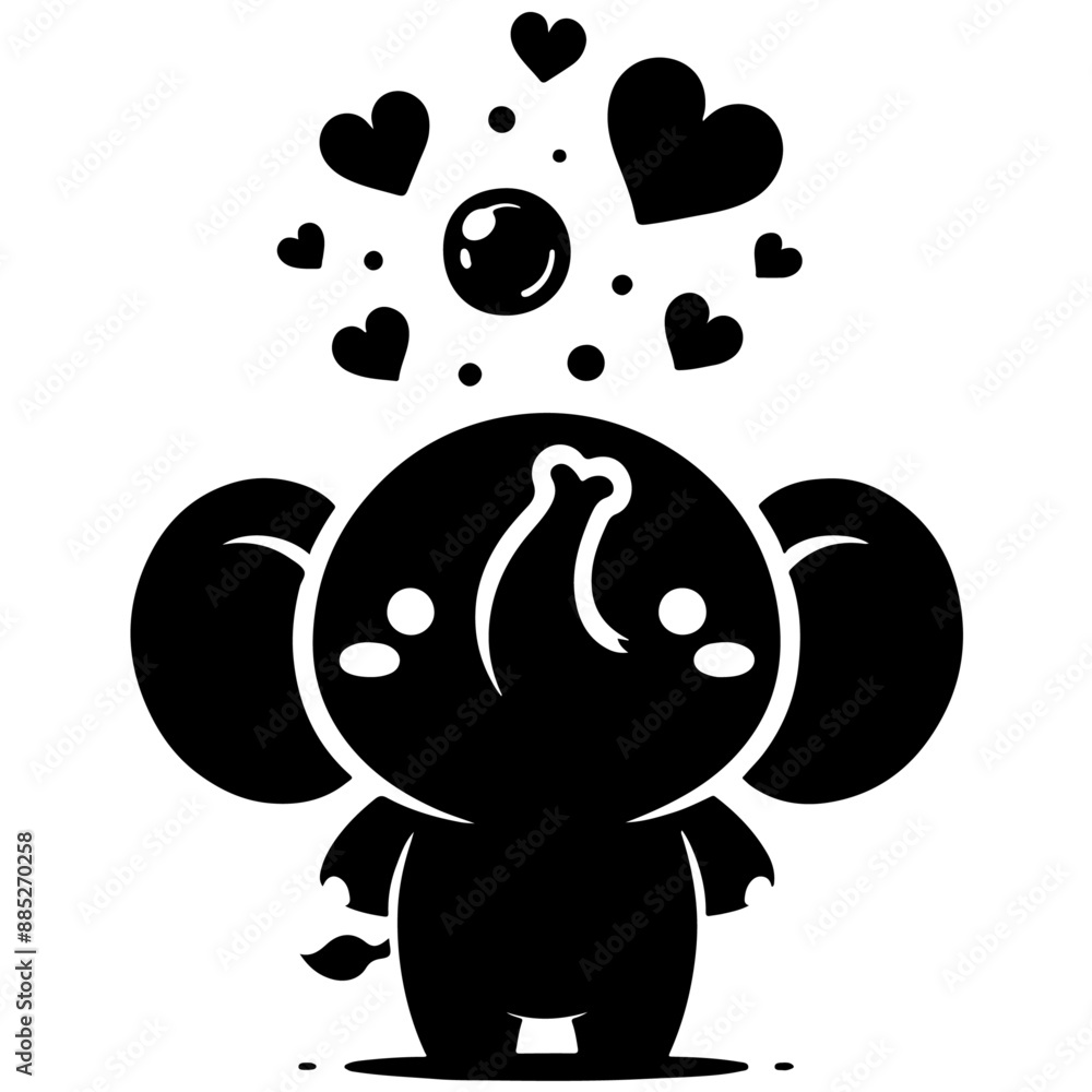 Cute elephant silhouette vector illustration set featuring playful and adorable designs with hearts and balloons, Perfect for creative and child-friendly design projects Adorable baby elephant