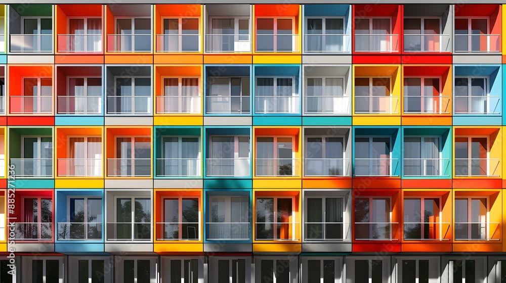 Fototapeta premium A facade with multi-colored panels of a residential picture