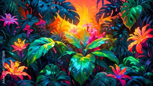 Summer Day Special Tropical Sunset Glow A Vibrant Jungle Landscape