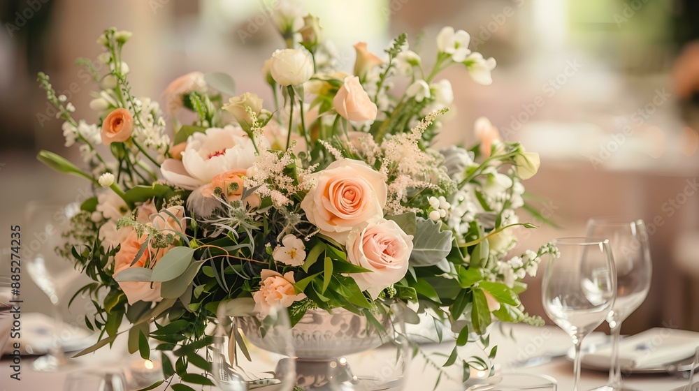 Floral arrangements on the tables including roses peonies picture Floral arrangements on the tables including roses peonies picture