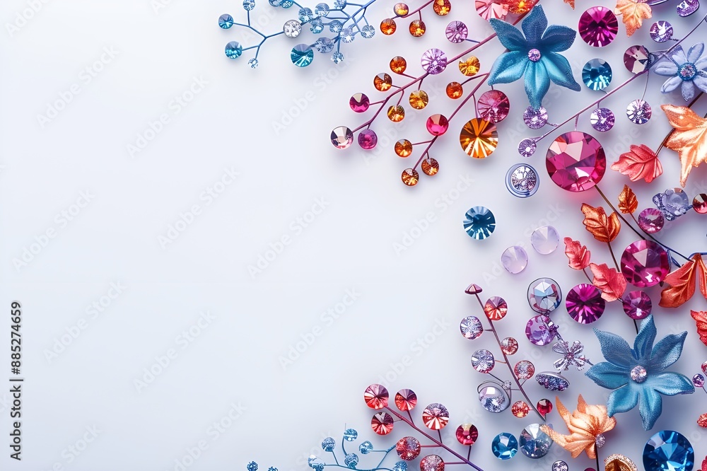Photo on a white background with empty space for your design and various beautiful and delicately crafted fine jewelry on the outside. Photo on a white background with empty space for your design and various beautiful and delicately crafted fine jewelry on the outside.