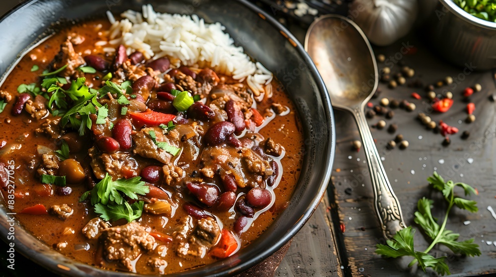 Chili con carne is a thick and rich picture Chili con carne is a thick and rich picture
