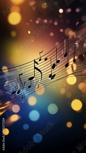 An abstract depiction of a musical concept where musical staves are transformed into waves symbolizing sound.