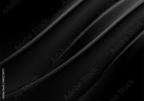 Abstract black smoke waves minimal background. Monochrome smooth vector design