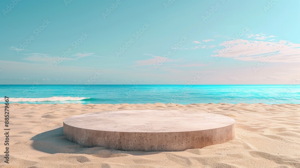 Fototapeta premium Outdoor Round Podium with Beach Background