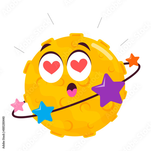 A cartoon style moon emoji of a lovely valentine night

