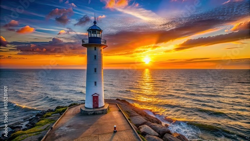 Sunset casting a warm glow on the lighthouse overlooking the sea in Swinoujscie, Poland, sunset, lighthouse, Swinoujscie