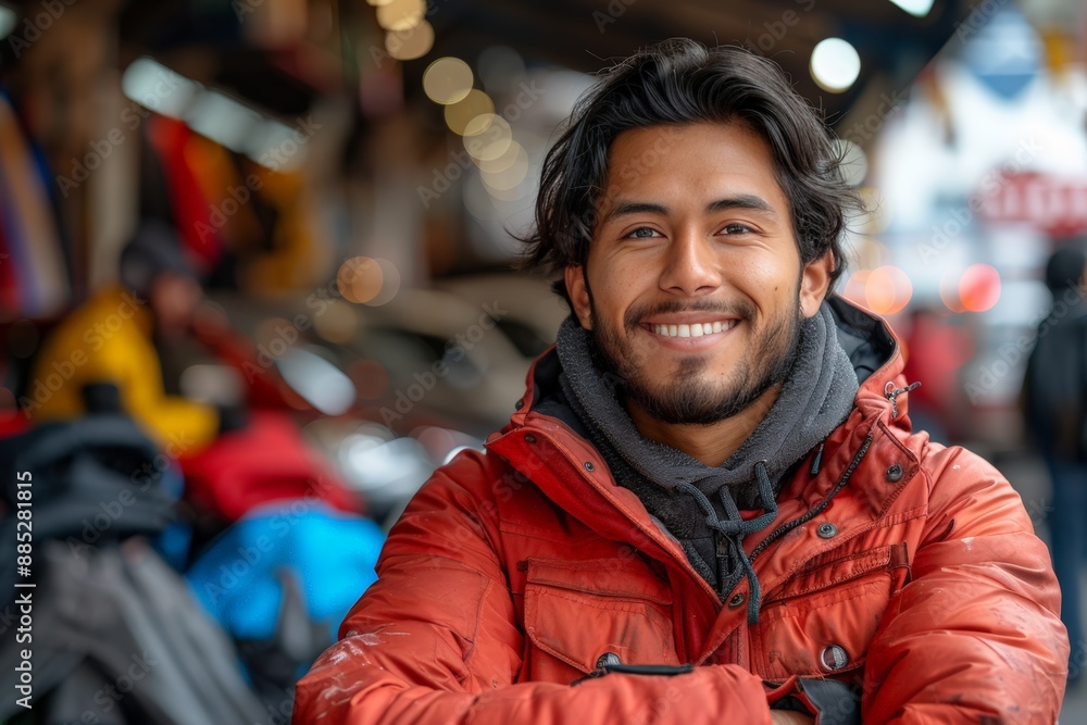Young man smiling in city Young man smiling in city