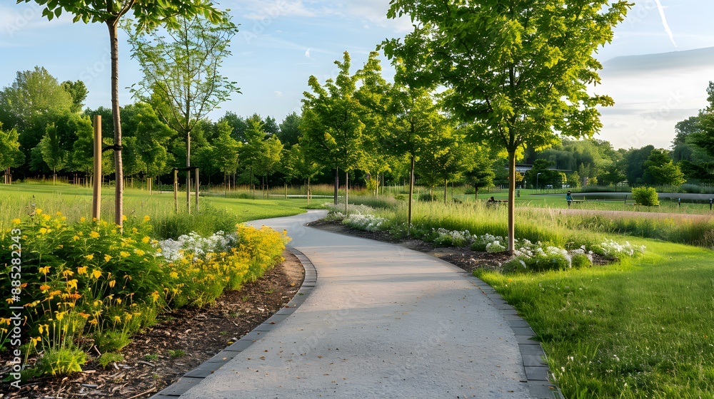 Obraz premium A paved path in a modern park