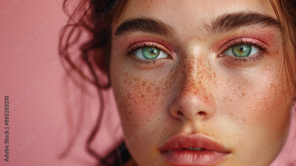 A female model with professional makeup on empty isolated background A female model with professional makeup on empty isolated background